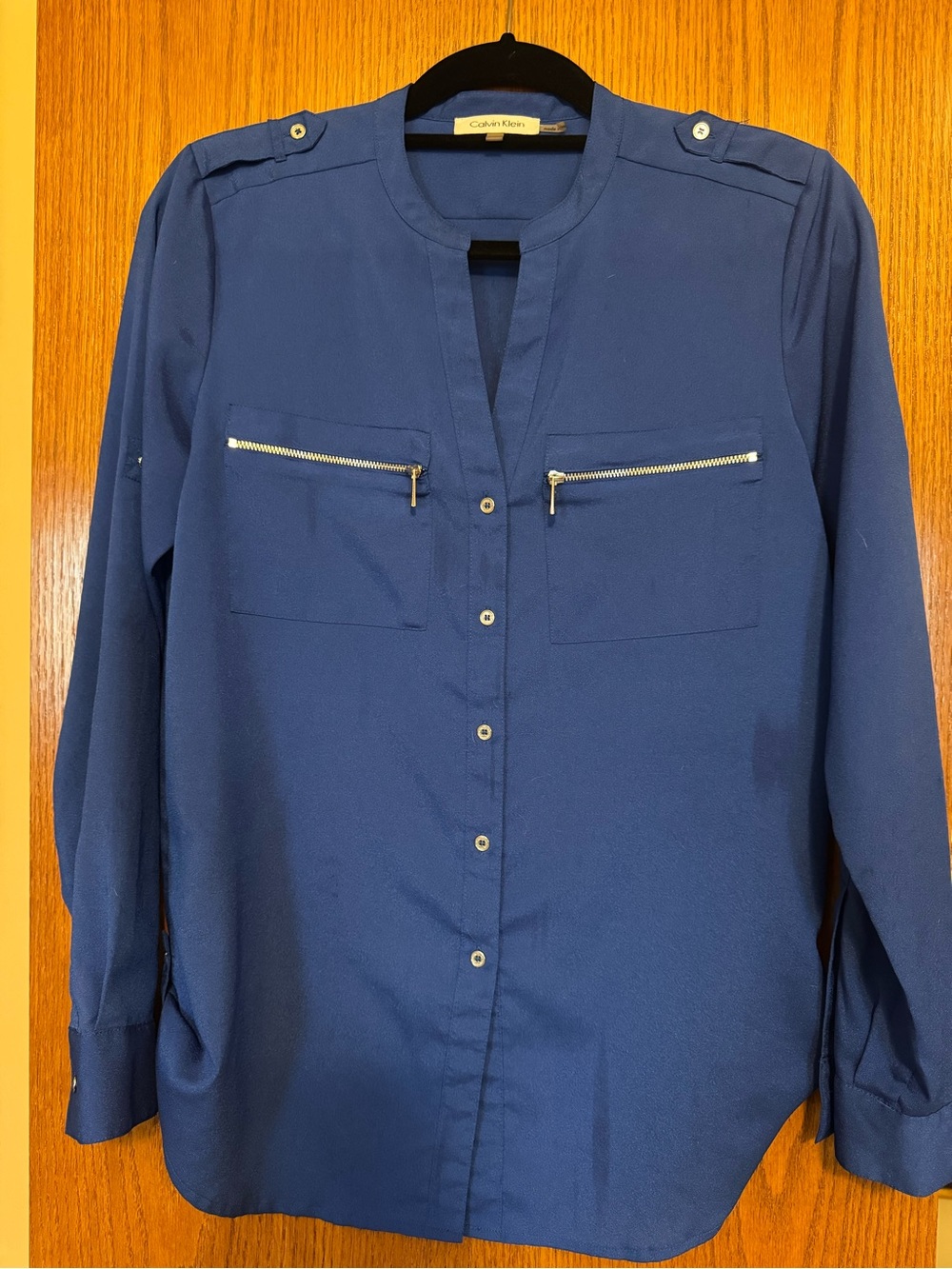 Calvin Klein Royal Blue Blouse with Label Detail